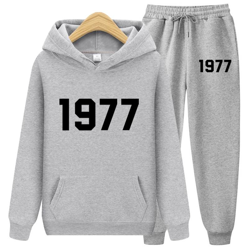 1977 Hoodie Two-Piece Sets Hoodie Set Men and Women Fashion Brand High Street Loose Fleece Autumn Winter Warm Hoodies+Pants Set