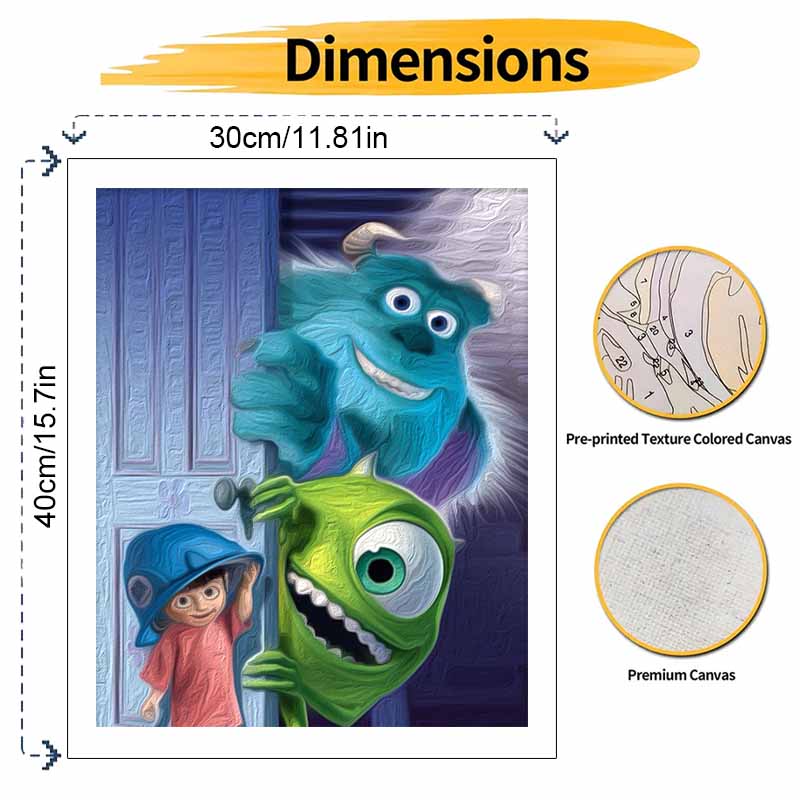 Disney Monsters Inc paint by numbers painting kit handmade diy home decor gifts, Sulley Mike Wazowski cartoon wall art canvas paint