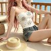 Beach Holiday Ladies Strapless Tank Top,Sweet Cartoon Cat Face Printed Bandeau,Slim Elastic Sleeveless Blouse