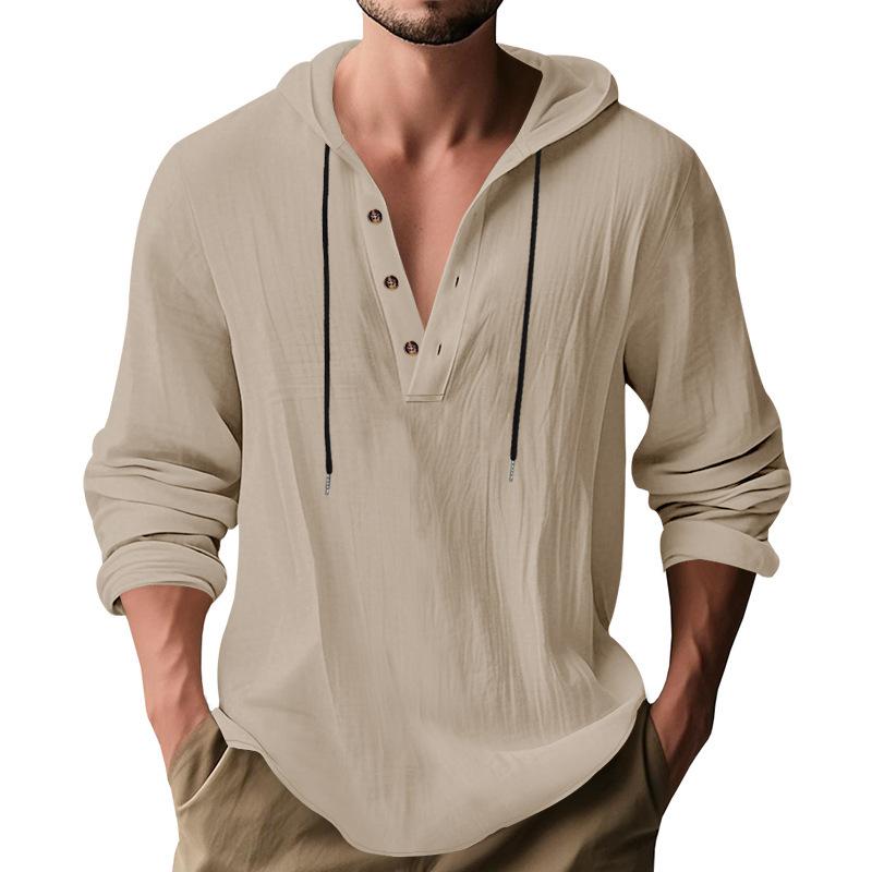 Herren Langarm-Leinenhemden, Kapuzen-Freizeit-T-Shirts und Sweatshirts in lockerem Schnitt