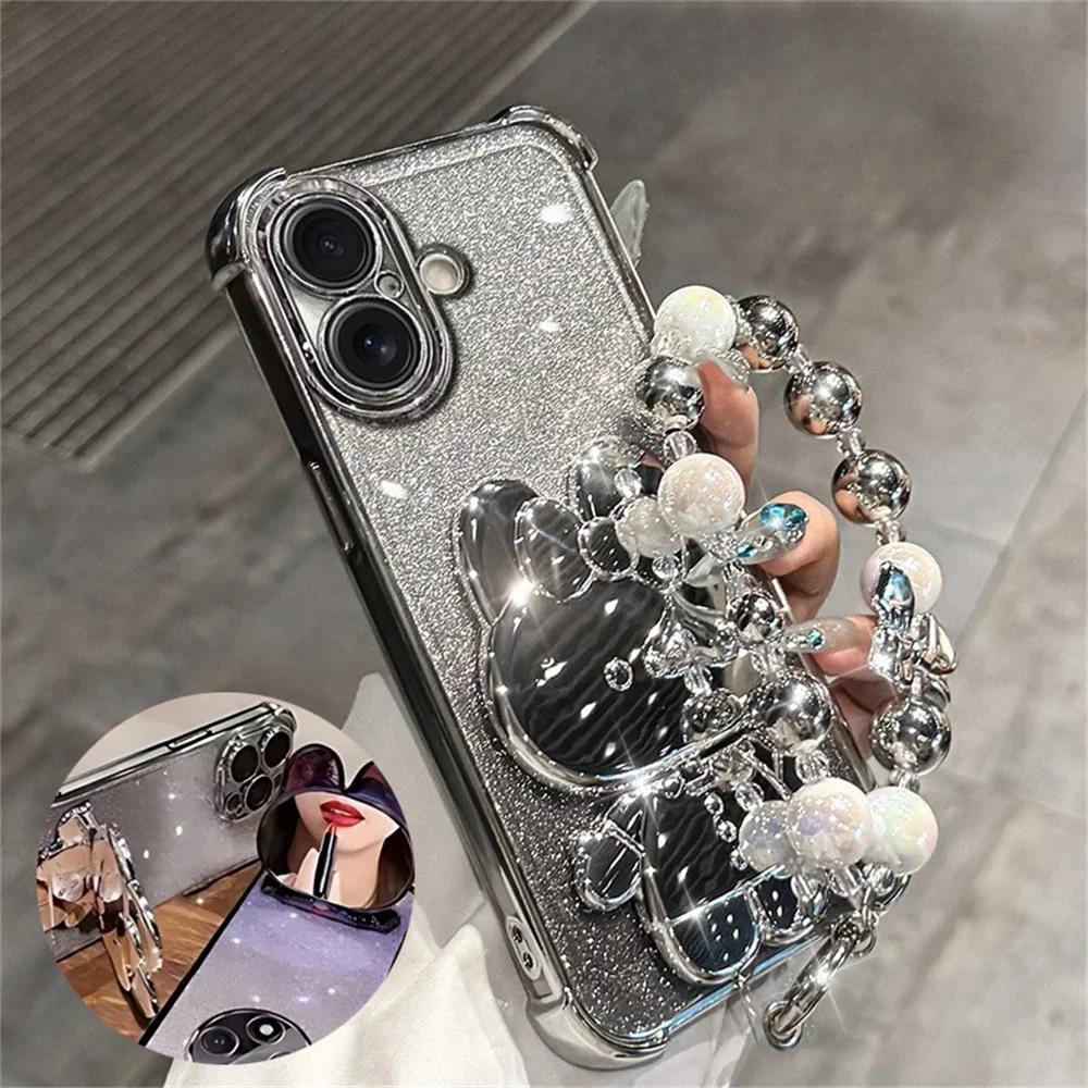 

FLYKYLIN Glitter Mirror Rabbit Phone Holder Case For Xiaomi Redmi 14C 13C 12C 10C 9A 13 12 10 9 Anti-knock Stand Back Cover For Redmi 9A