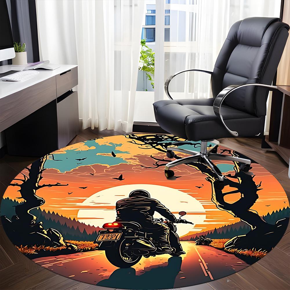 Tappeto Rotondo Tramonto Moto Ufficio, Tappetino Adatto Per Ufficio, Sotto Sedie Ufficio Camera da Letto Soggiorno Decorazione Casa, Decorazione Stanza