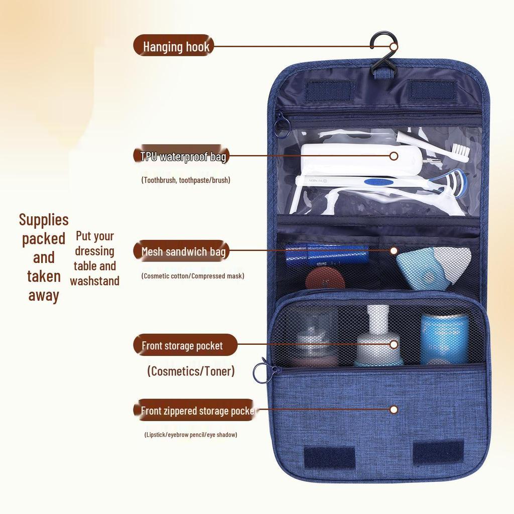 Hanging Travel Toiletry & Cosmetic Bag - Portable Wet/Dry Separation with Hook