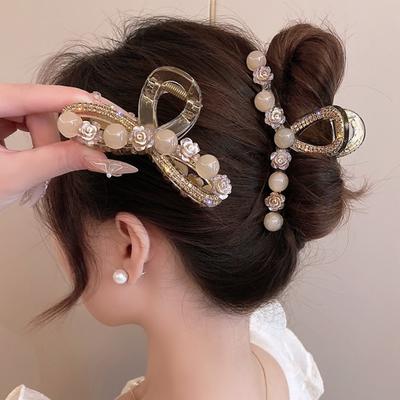 Luxury Flower Hair Crab For Women Girls Hair Claw Clips Moon Shape Pearl Hair Clip Claws Solid Color Wash Accessories Gifts