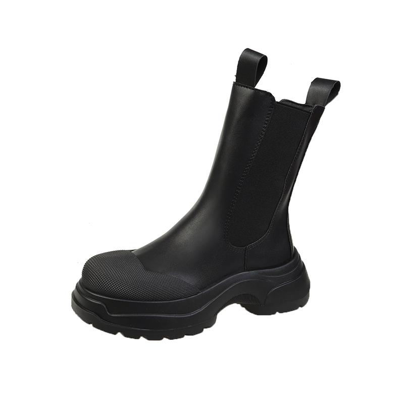 Fashion PU Leather Thick Sole Ankle Boots 2024 Women's Thick Heel Ankle Boots Women's Black Boots Women's Trendy Fashion