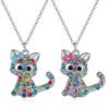 Cat Jewelry Set for Girls Necklace Bracelet Ring Stud Earring Sets for Kids Rainbow Rhinestones Jewelry for Women Girls