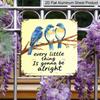 2D Flat 1pc Three Blue Birds on Branch Aluminum Hanging Plaque, "Every Little Thing Is Gonna Be Alright" Aluminum Wall Decor, Boho Farmhouse Garden
