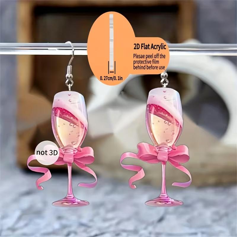 Cross-border new pink wine glass earrings flat acrylic creative party with bow earrings jewelry