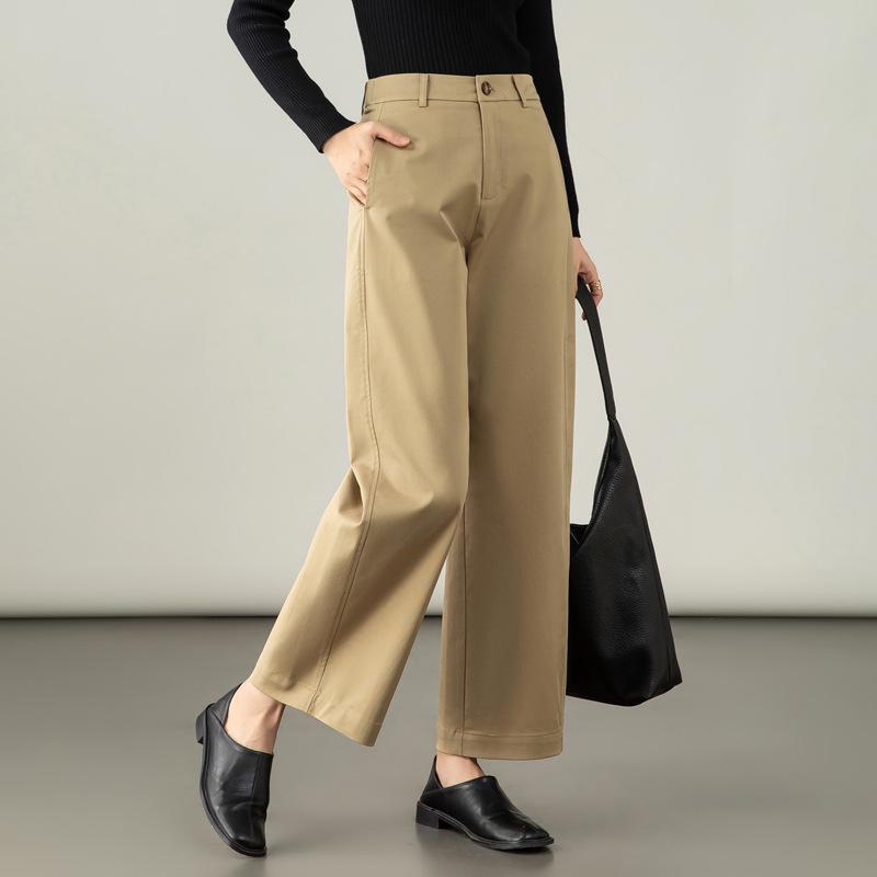 Autumn 2025 Women's Navy Blue Lyocell Cotton Wide-Leg Pants - High-Waisted, Slimming, Casual Straight-Leg Design