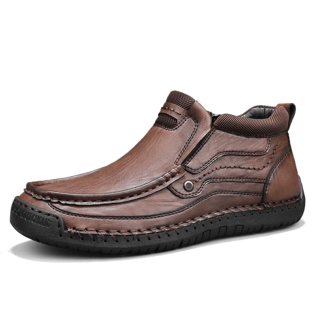 Cross-popular men's shoes 48 flat bottom hand-stitched men's mid-top loafers retro leather