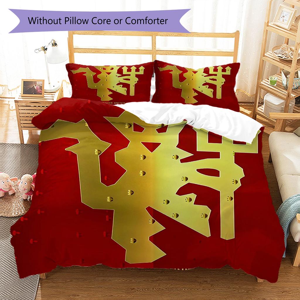 Man Utd Bedding Quilt Set Quilt Cover Pillowcase Home Decoration Birthday Gift (1 * Duvet Cover + 2 * Pillowcase, Without Core)