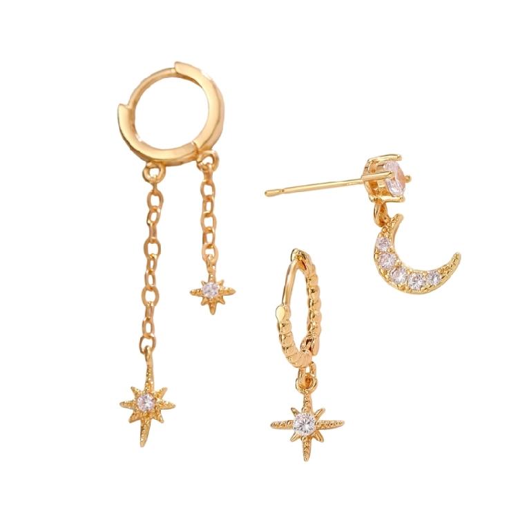 

Трехкомпонентный набор разноцветных светящихся серег Нежные швензы для повседневного ношения и особых случаев золотой