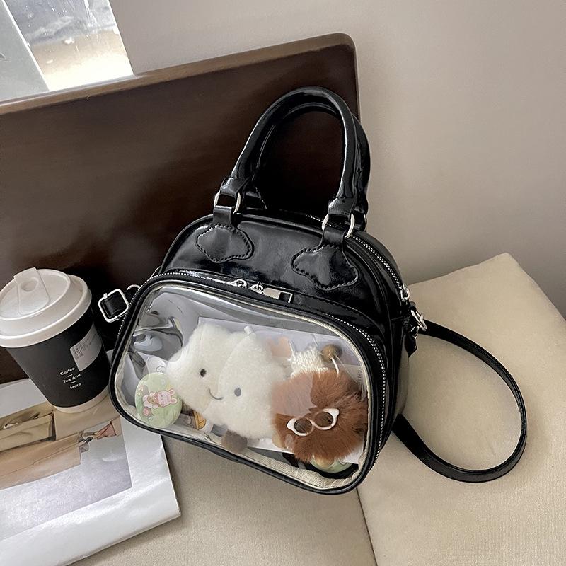 

2025 новый модный нишевый дизайн прозрачная двухмерная сумка для боли универсальная вместительная простая портативная сумка через плечо 22*11*18 чёрный