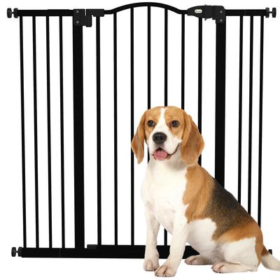 Dog Gate with Adjustable Width 76-104 Cm Safety Barrier for Dogs with 2 Extensions Black