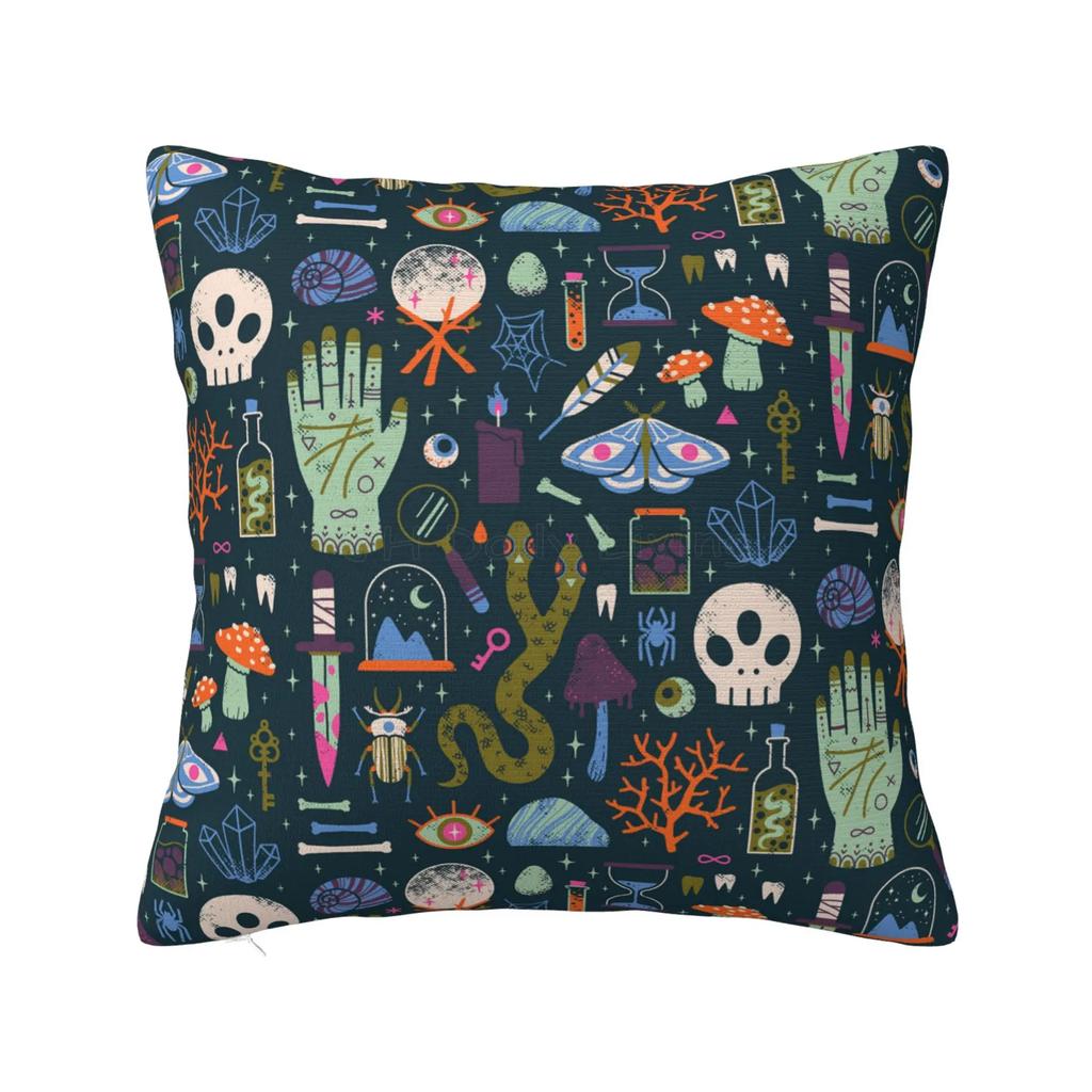 Throw Pillow Cover Witchcraft 18x18 Inch Magical Style Hand Eyes Moon Skull Cat Bat Snake Key Square Pillow Case Cushion Cover