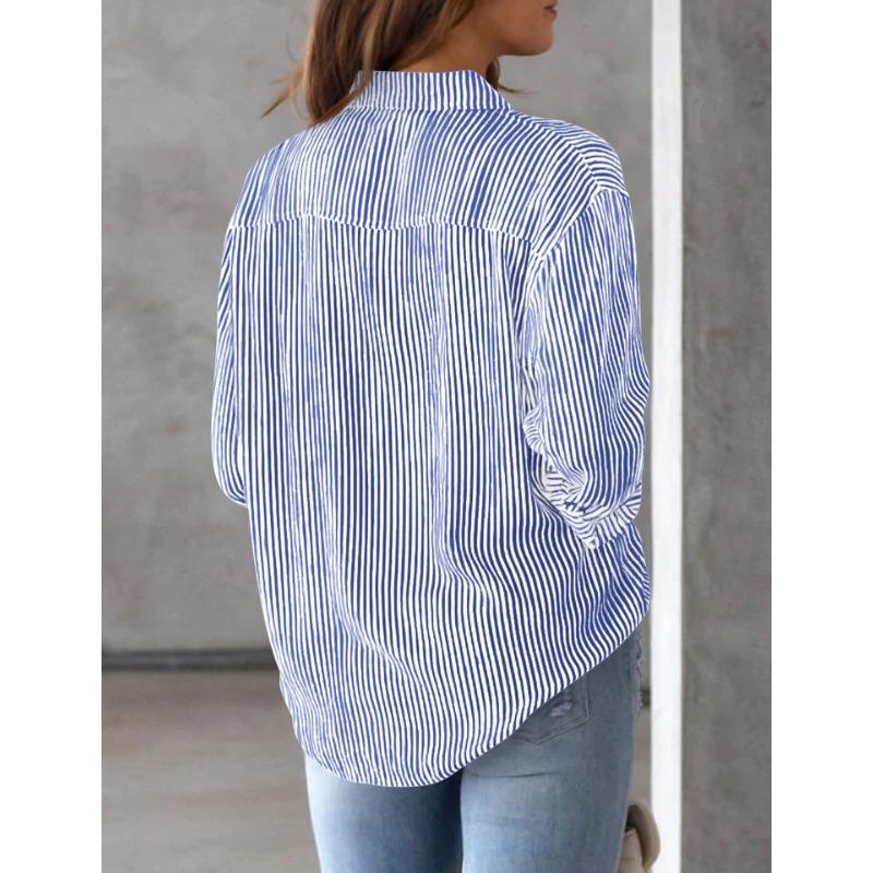 Women's Pocket Loose Top Long Sleeved Work Shirt Top