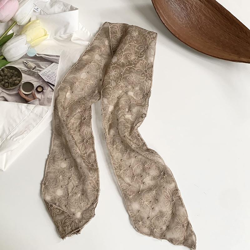 

Кружевной шелковый шарф новый литературный вышитый шелковый шарф темпераментный маленький шарф головной платок летний женский пасторальный ободок для волос аксессуары для волос кофейный