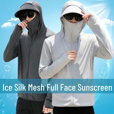 Męska Ultracienka Wiatrówka z Kapturem Chroniąca przed Słońcem z Jedwabiu Lodowego na Wędkowanie na Świeżym Powietrzu