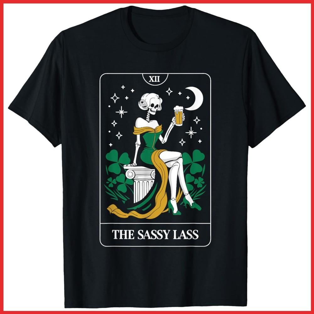 The Sassy Lass Tarot Card Skeleton St Patrick s Day Black Cotton T-Shirt Unisex T-Shirt XXXL