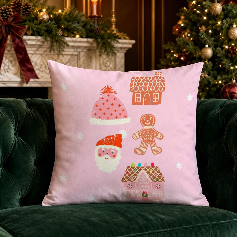Christmas Pink Throw Pillow Covers Pattern Cushion Cover Suitable for Sofa Bedroom Car Pillow Cover
