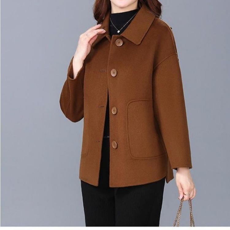 Korean Fashion Womens Pure Wool Coat Autumn Winter Hot Style Casual Loose Short Coat Temperament Mother Wear