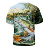Mens Vibrant Fish Print Casual T-Shirt - Breathable Slight Stretch Polyester Crew Neck Tee for Outdoor Perfect for Summer
