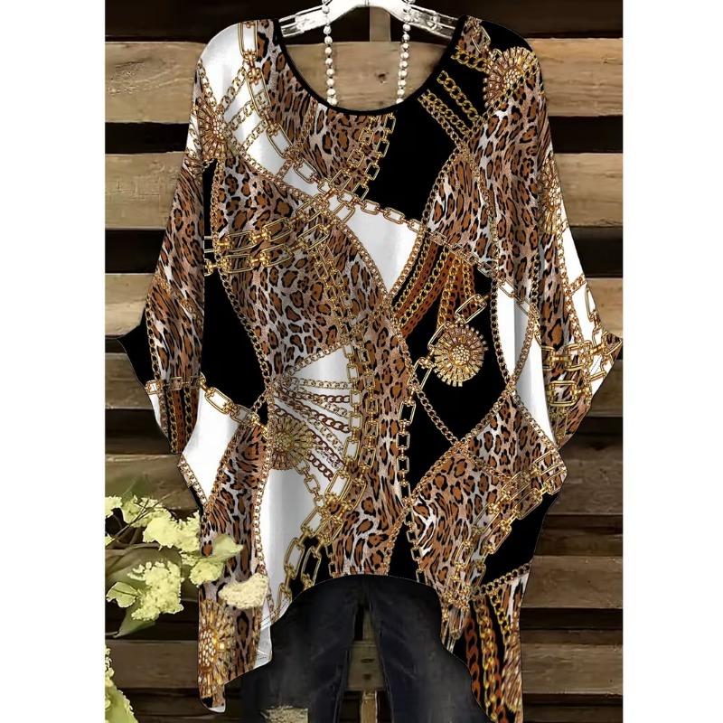 Fashion New Arrival Plus Size Bastet Egyptian Cat Goddess Print Women's Top Elegant Casual Style Round Neck Long Sleeve T-Shirt