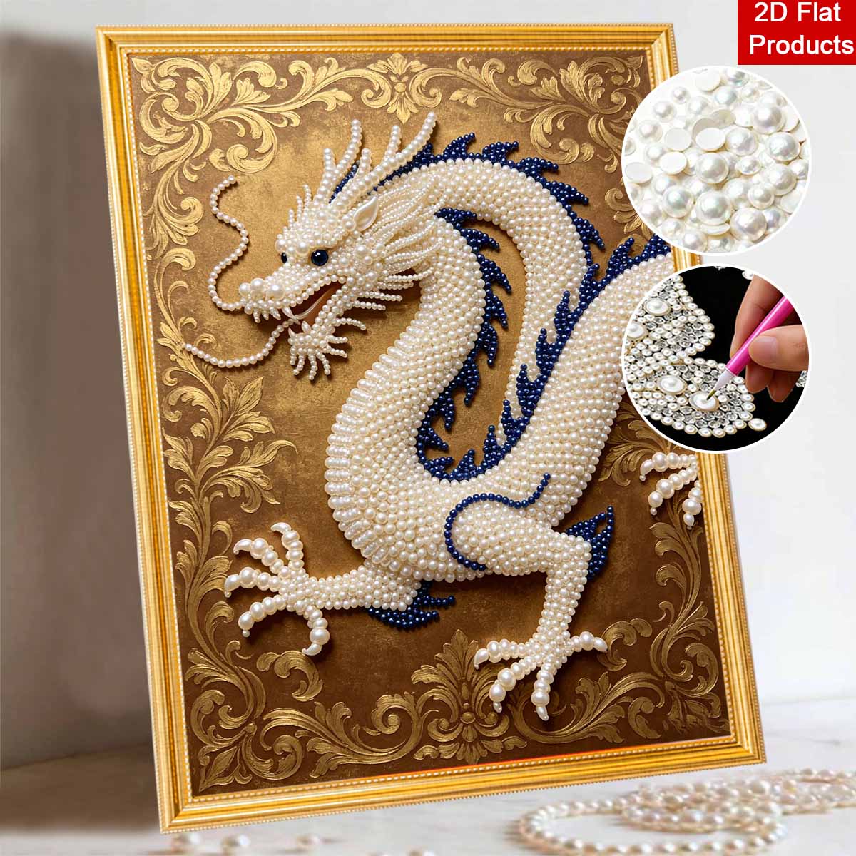 5D Pearl Painting Handmade DIY Dragon Home Office Desktop Decoration Painting, Vintage Oriental Art 30x40