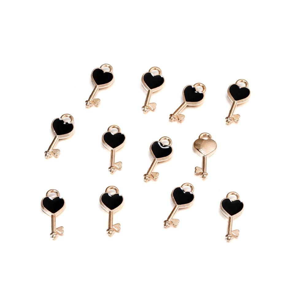 

10pcs/bag Alloy Drop Oil Pendant Heart Love Lock Keychain Hanging Charms For DIY Earrings Necklaces Jewelry Making Accessories чёрный