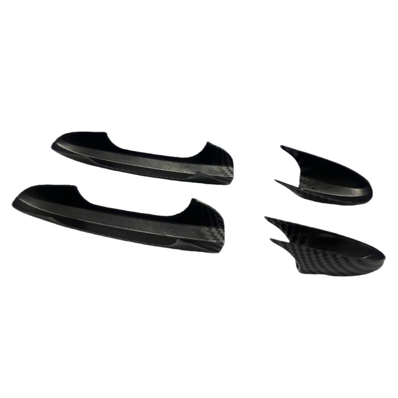 4PCS / Set Glossy Black / Carbon Fiber Look Door Handle Cover For Fiat 500 2008- Abarth 595 595C 2012- 695 2010-