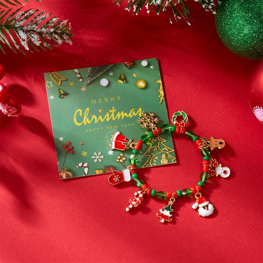 Christmas Bracelet  Snowman Tree Socks Pendant Bracelet,Elasticity Alloy Drop Bracelet for Women Xmas Party Costume Accessories Gift