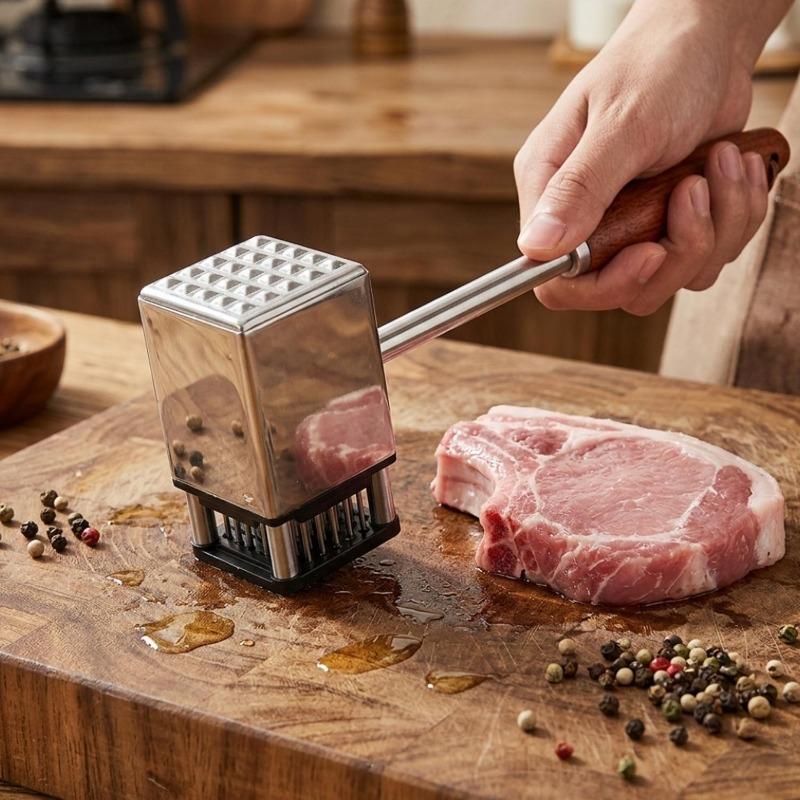 Stainless Steel Meat Tenderizer Tool Handheld Heavy Duty Kitchen Beef Steak Hammer with Non-Slip Handle Kitchen Cooking Tools