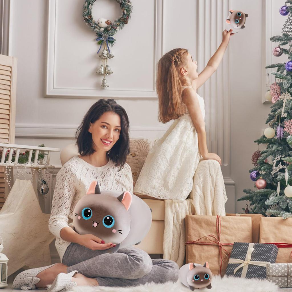 Cat Plush Toy - Mama Cat and Four Kittens - Cat Plush Toy, Cat Body Pillow, Squishy Animal, Birthday Gift, Boys, Girls, Christmas Gift (GRAY CAT,