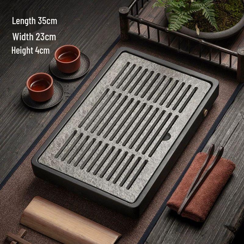 

Black Gold Stone Tea Tray with Drainage