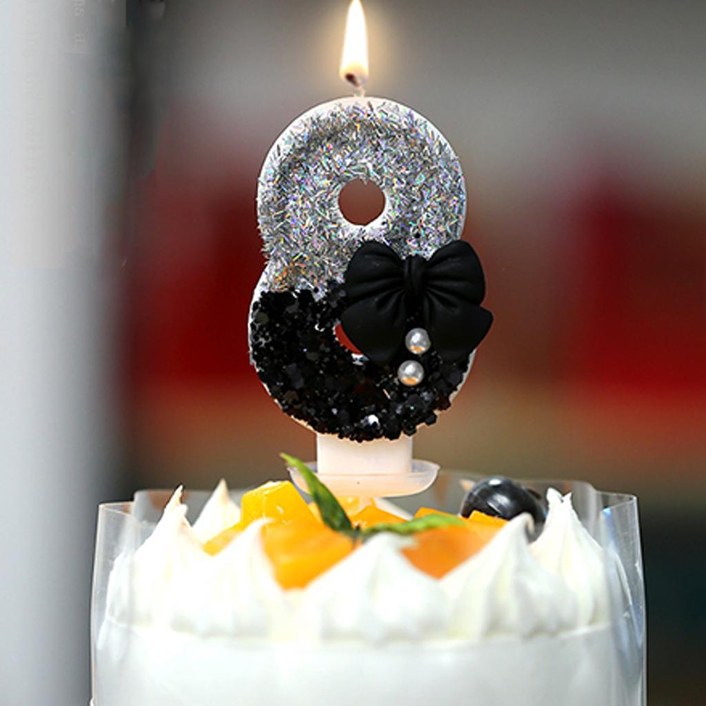 0-9 Birthday Candles, 2.95 Inch Pink Bow Glitter Number Candles Cake Topper Decorations for Kids Girls Adults Birthday Wedding A