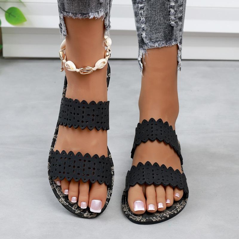 Summer Outer Wear One Word Flip Flops Printed Hollow Out Fashion Lightweight Casual Sandal Flops
