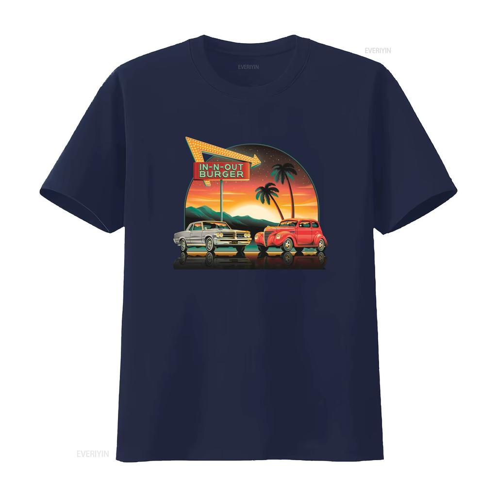 T-shirt In N Out Burger Retro California Fast Food Taglia Media Design Auto d'Epoca Palma vintage Lavata streetwear
