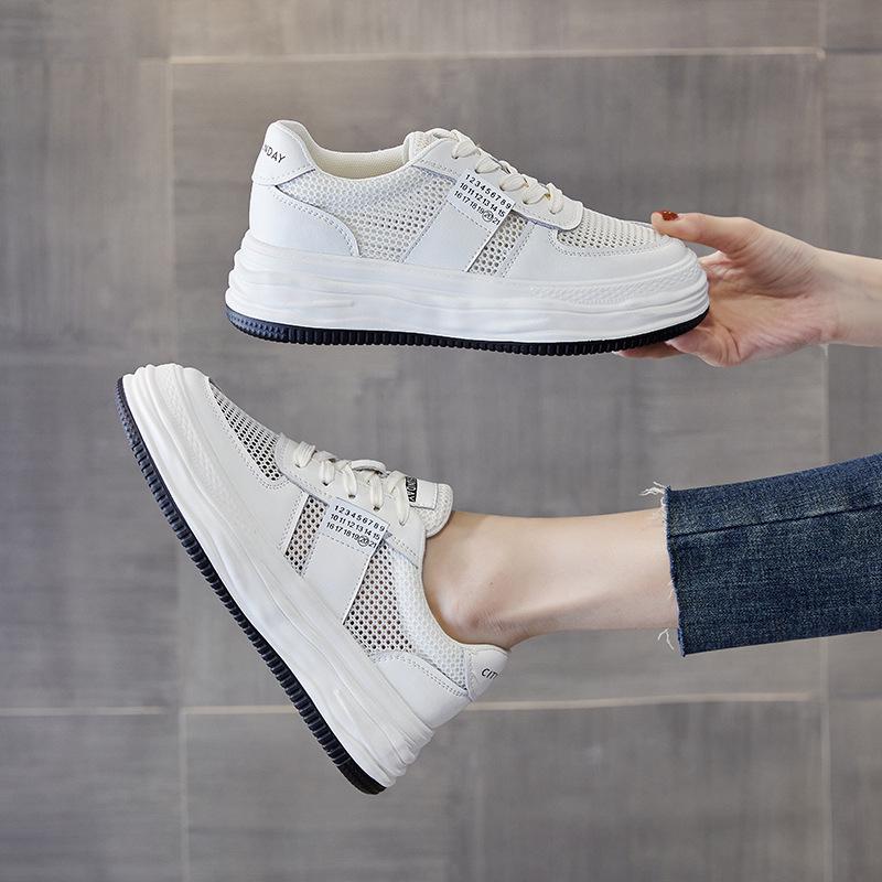 Casual Hollow Out Breathable Thick Bottom Little White Shoes 2024new Fashion Simple All-match Solid Color Woman Shoes Summertime