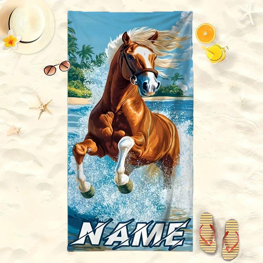 Asciugamano da Spiaggia Personalizzato con Cavallo Nome Personalizzato Equitazione Microfibra Asciugamano da Bagno 160x80cm Morbido Asciugatura Rapida Nuoto