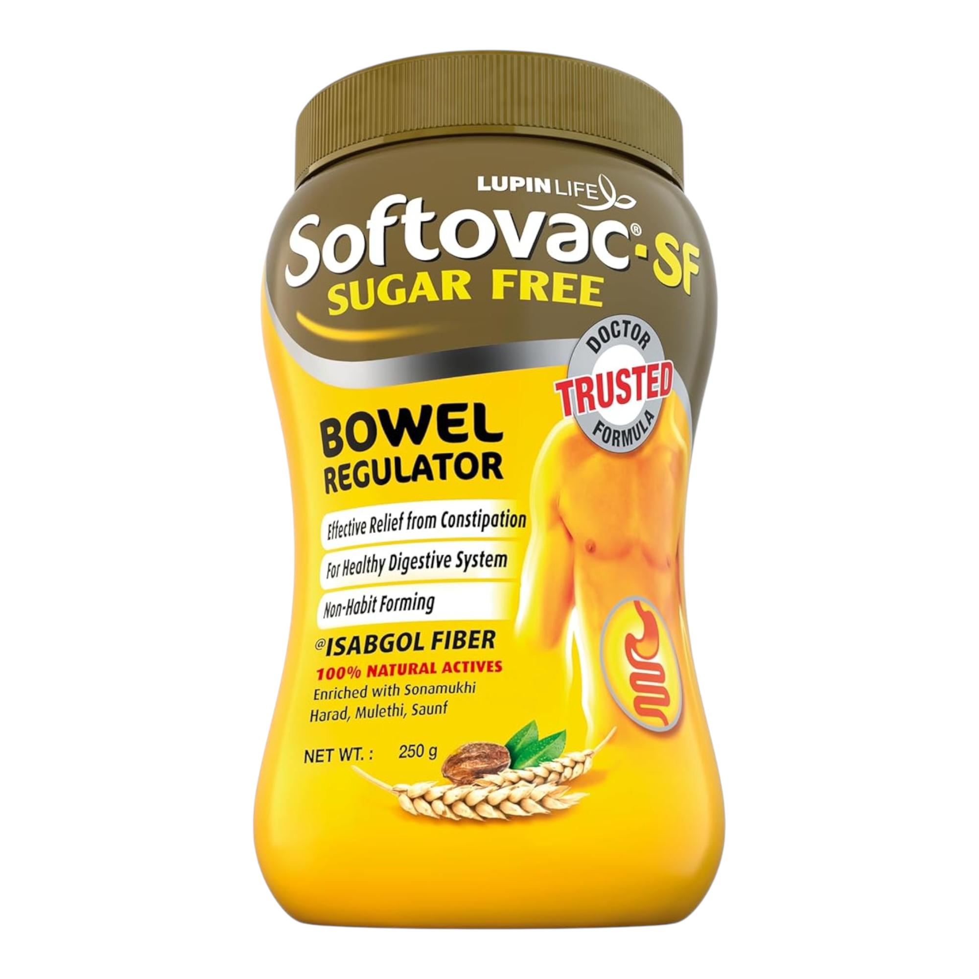 

Softovac-SF Sugar Free Isabgol Bowel Regulator Powder 250g For Constipation Relief Gentle Laxative Supports Digestion And Gut Health