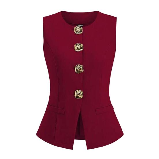

Женский блейзер-жилет, нарядный, деловой, без рукавов, жилет от костюма, повседневный, на пуговицах, для офисной работы, жилет-топ XL вино красного