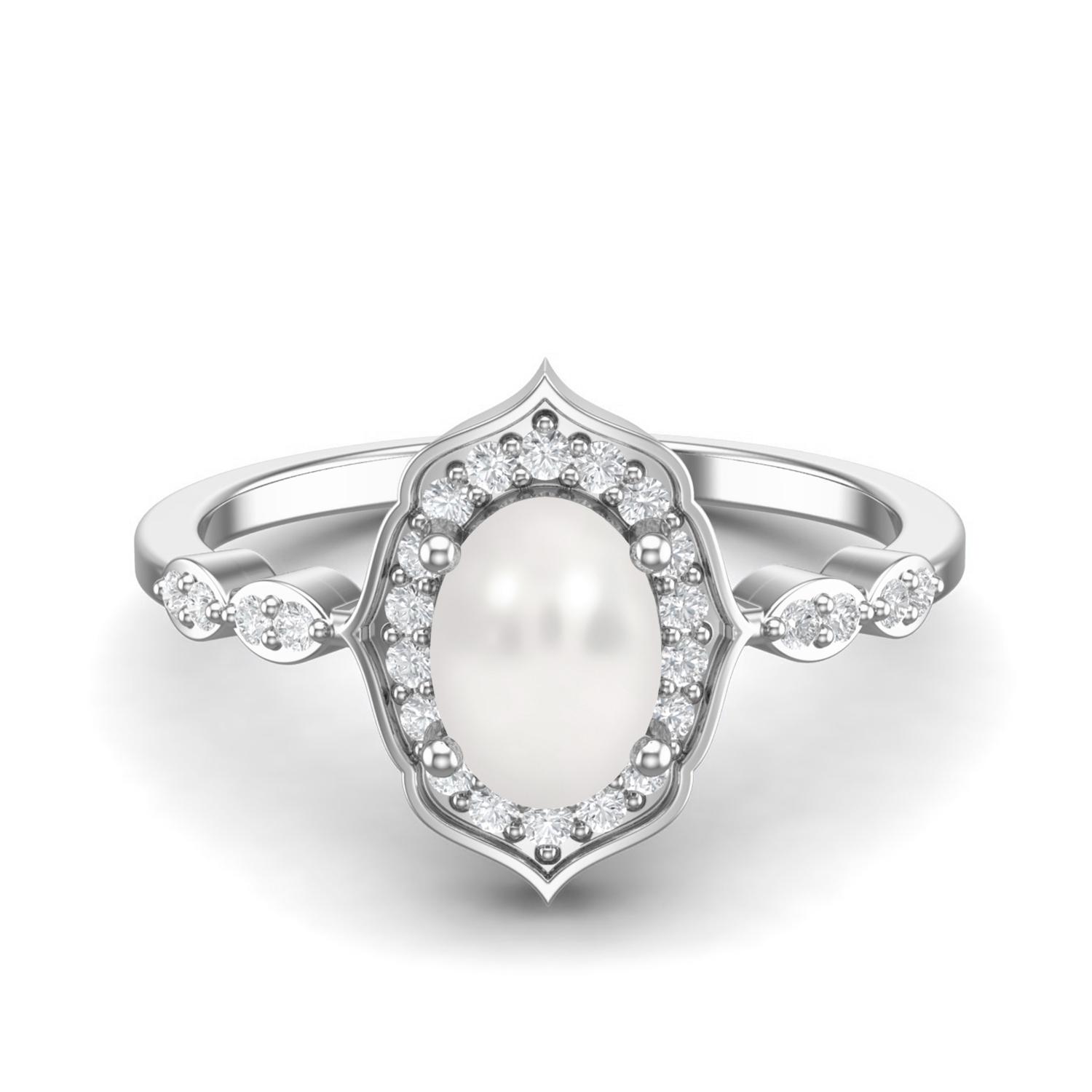 

7X5 MM Oval Natural Pearl 925 Sterling Silver Designer Engagement Women Ring 11 белый