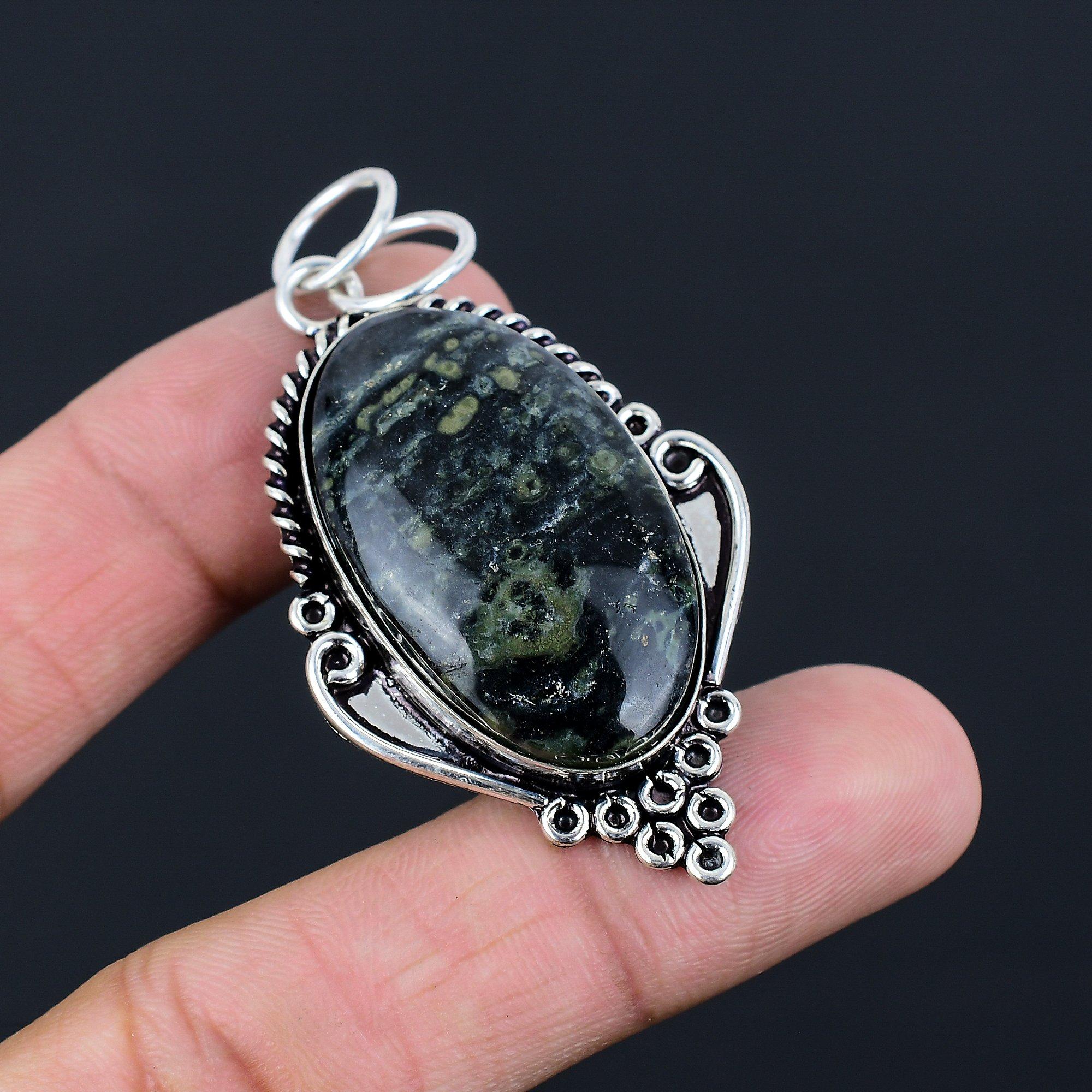 Oval Natural Kambaba Jasper Sterling Silver Anniversary Birthday Pendant Jewelry