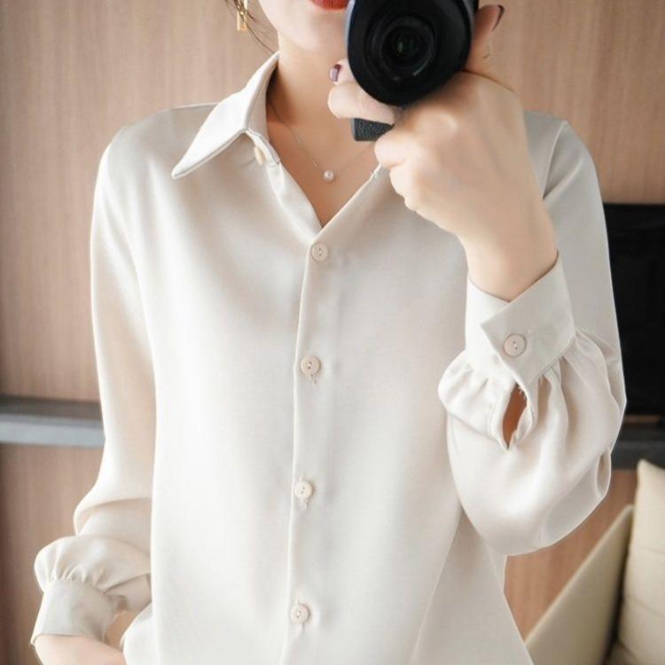 

Роскошная шелковая блузка с длинными рукавами для женщин, топ для многослойного ношения или наряда 5XL шампанского