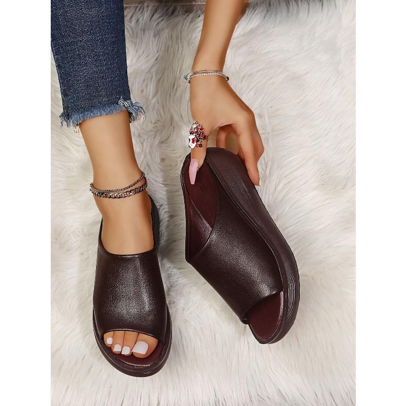 Womens New Summer Peep Toe Solid Color Wedge Slippers European and American Style