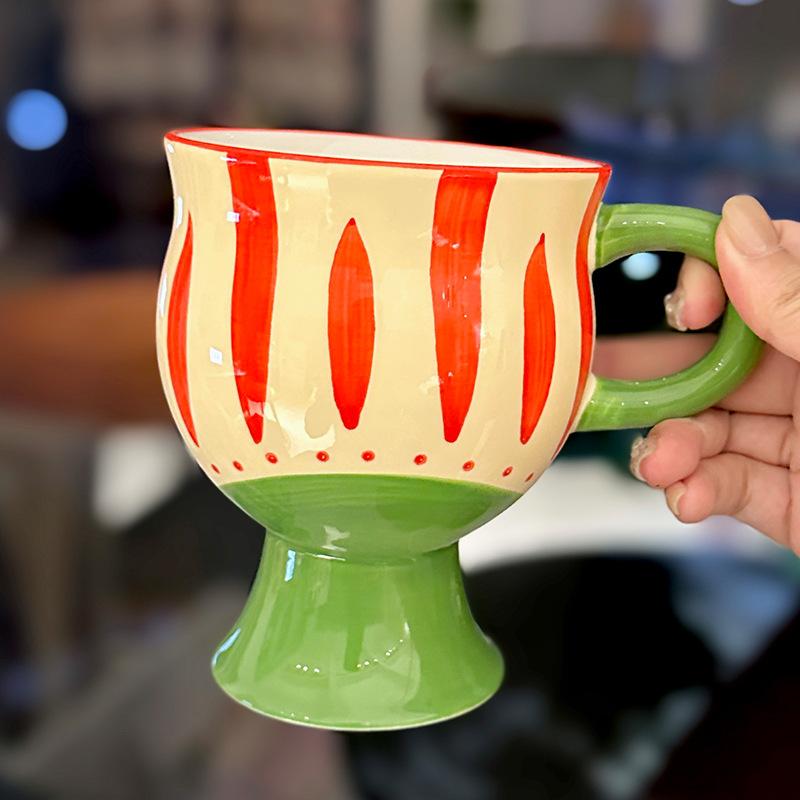 Personalized and Creative Hand Painted Ceramic Mugs for Home Use High Looking Red Wine Goblets  Office Coffee Mugs  Souvenirs