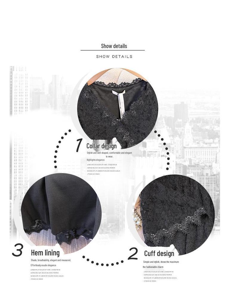 Plus Size Women's Deep V-Neck Lace-Up Dress (130-320 Jin) - Spring Fashion with Hollow Lace Design for fuller figures