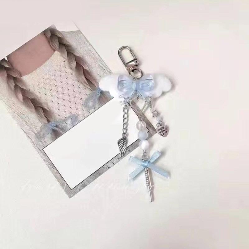 Cute Pink Butterfly Phone Charm Stylish Keychain Pendant Beaded Cellphone Pendant Phone Lanyard for Women and Girls