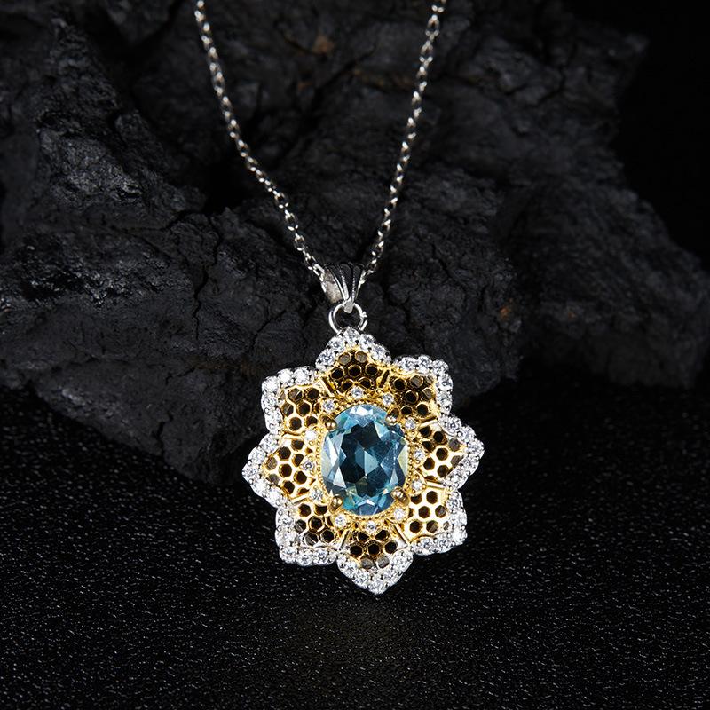 Gioielli S925 Argento Sterling Retro Lusso Leggero Intarsiati Con Granato Naturale Topazio Pietra Preziosa Colorata Collana Donna