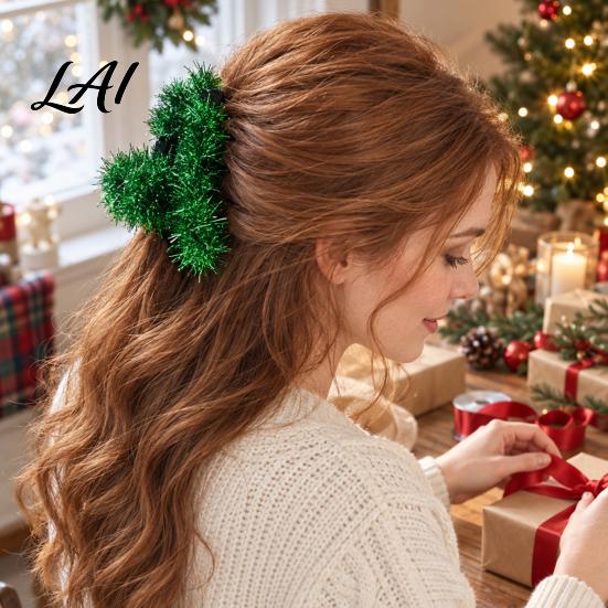 Holiday Hair Accessories for Christmas Party Shiny Tinsel Claw Clip Women Festive Updo Shark Clip Themed Pins Elegant Accessory Thick And